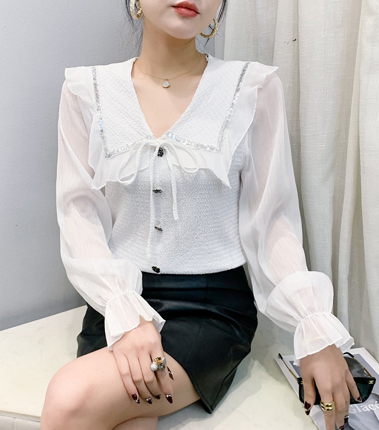 Lotus leaf edge collar small shirt slim tops