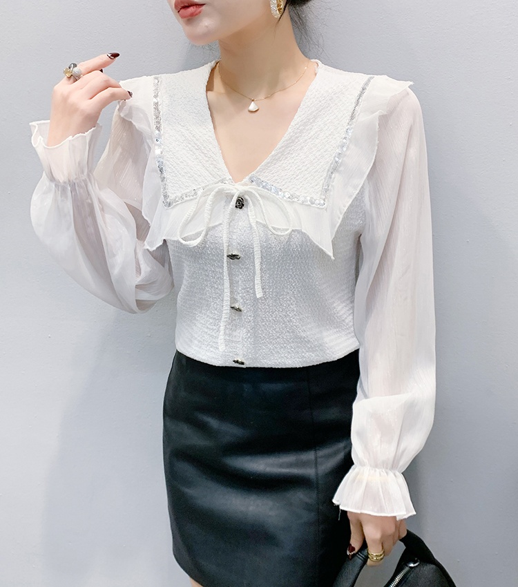 Lotus leaf edge collar small shirt slim tops