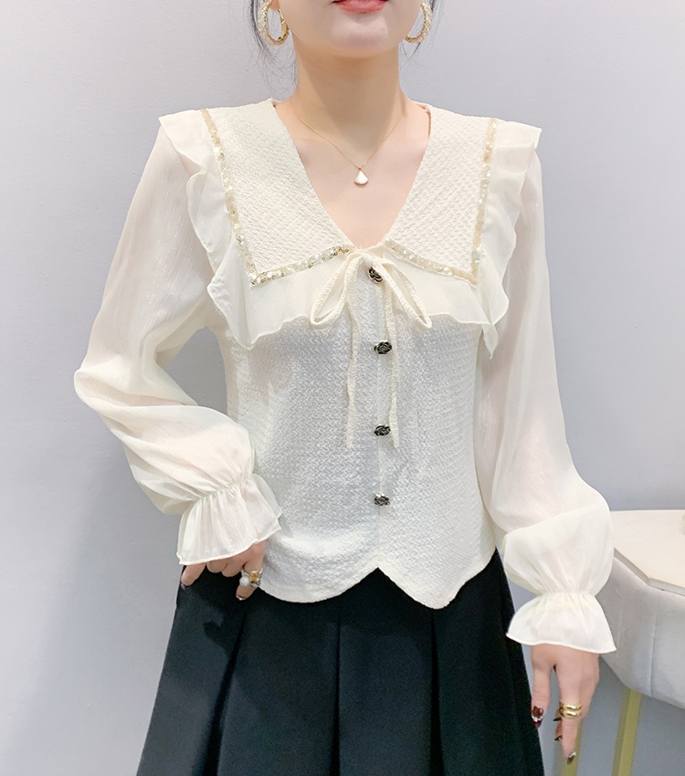 Lotus leaf edge collar small shirt slim tops