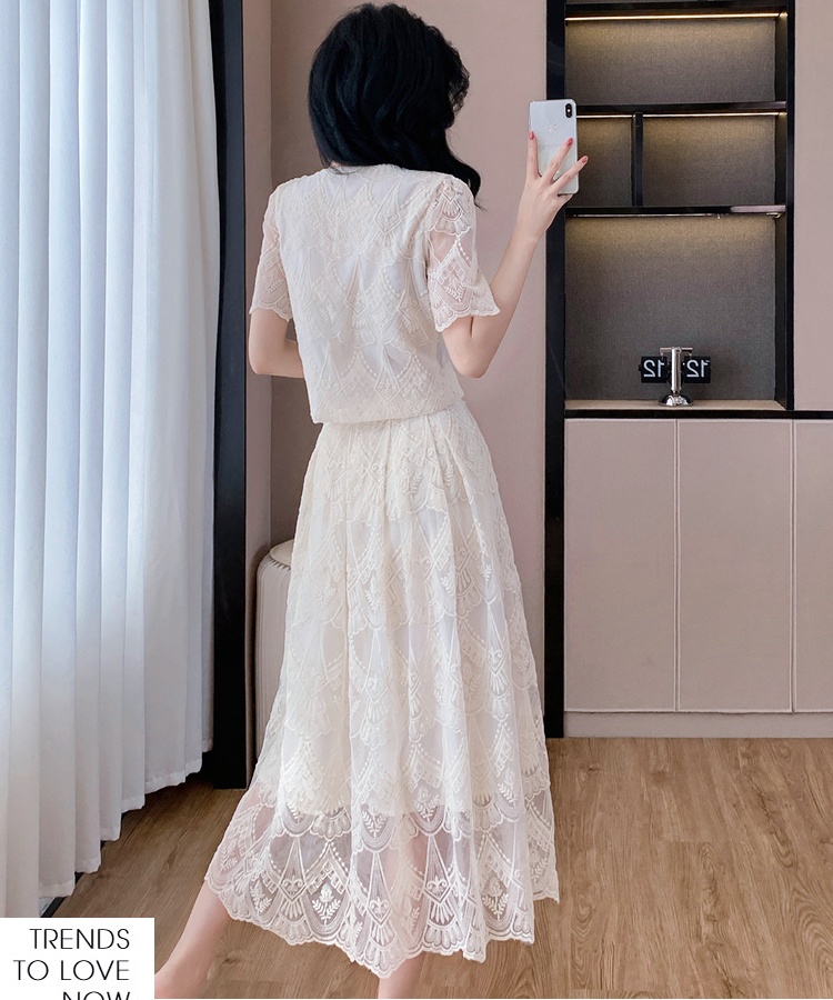 Lace pleated fashion chanelstyle skirt 2pcs set