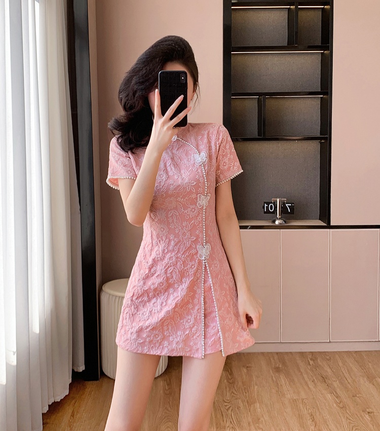 Pearl splice cheongsam micro-bomb summer shorts 2pcs set