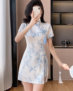 Temperament jacquard Chinese style cheongsam 2pcs set