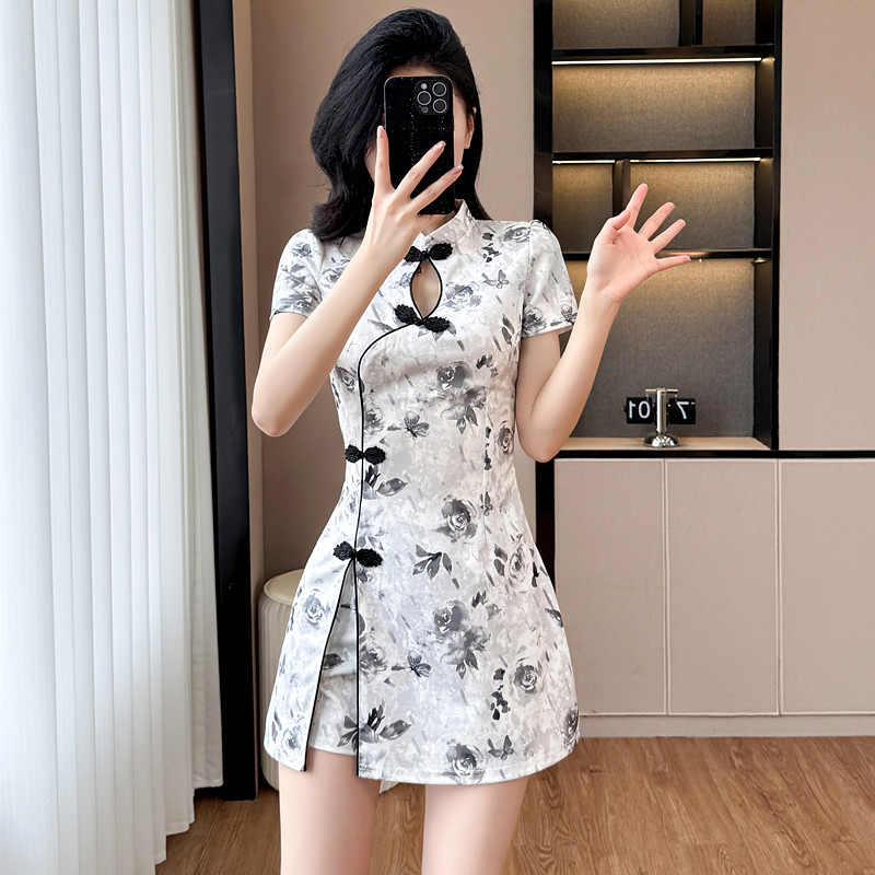 Fashion ink dress summer colors shorts 2pcs set