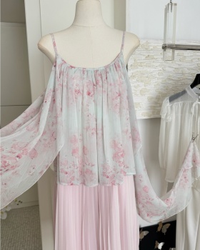 Chiffon vacation France style dress loose pleated long dress