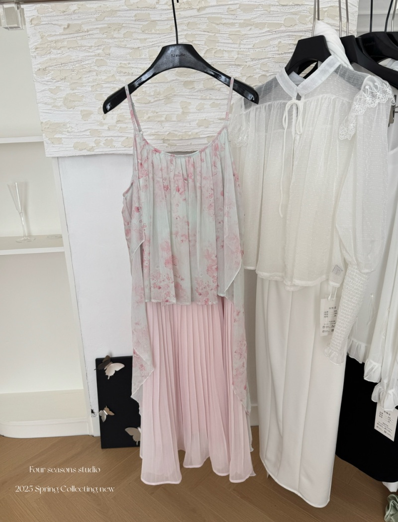 Chiffon vacation France style dress loose pleated long dress