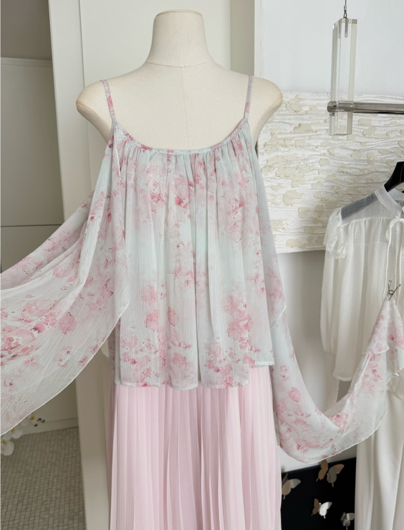 Chiffon vacation France style dress loose pleated long dress