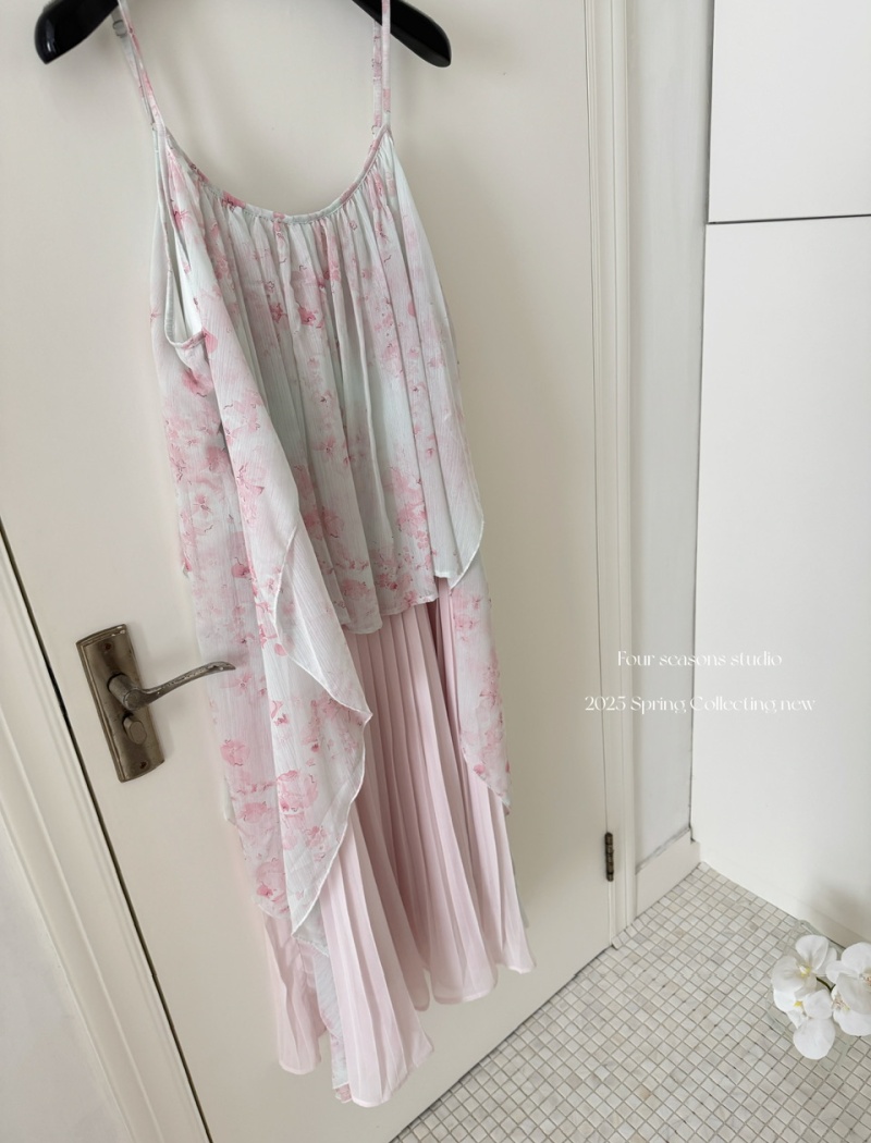 Chiffon vacation France style dress loose pleated long dress