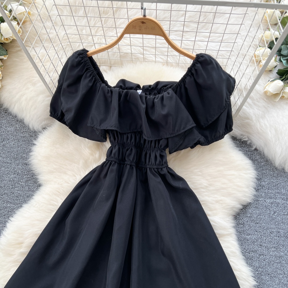 Puff sleeve France style dress Hepburn style T-back for women