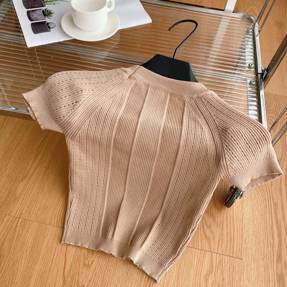 Sexy round neck sweater metal buckles tops for women