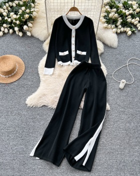 Chanelstyle tops wide leg pants 2pcs set for women