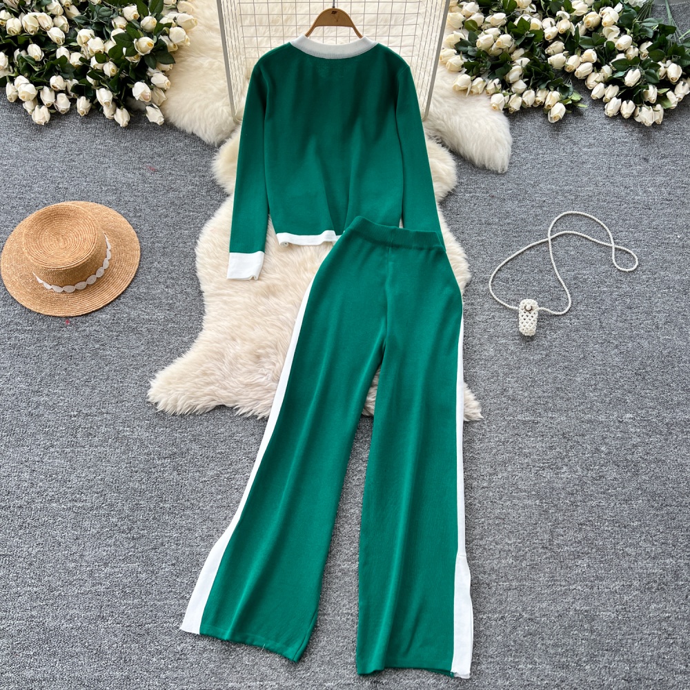 Chanelstyle tops wide leg pants 2pcs set for women