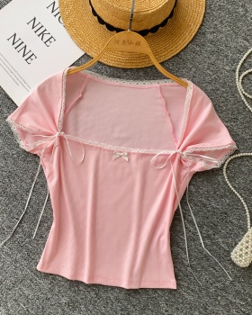 Square collar slim tops summer enticement T-shirt