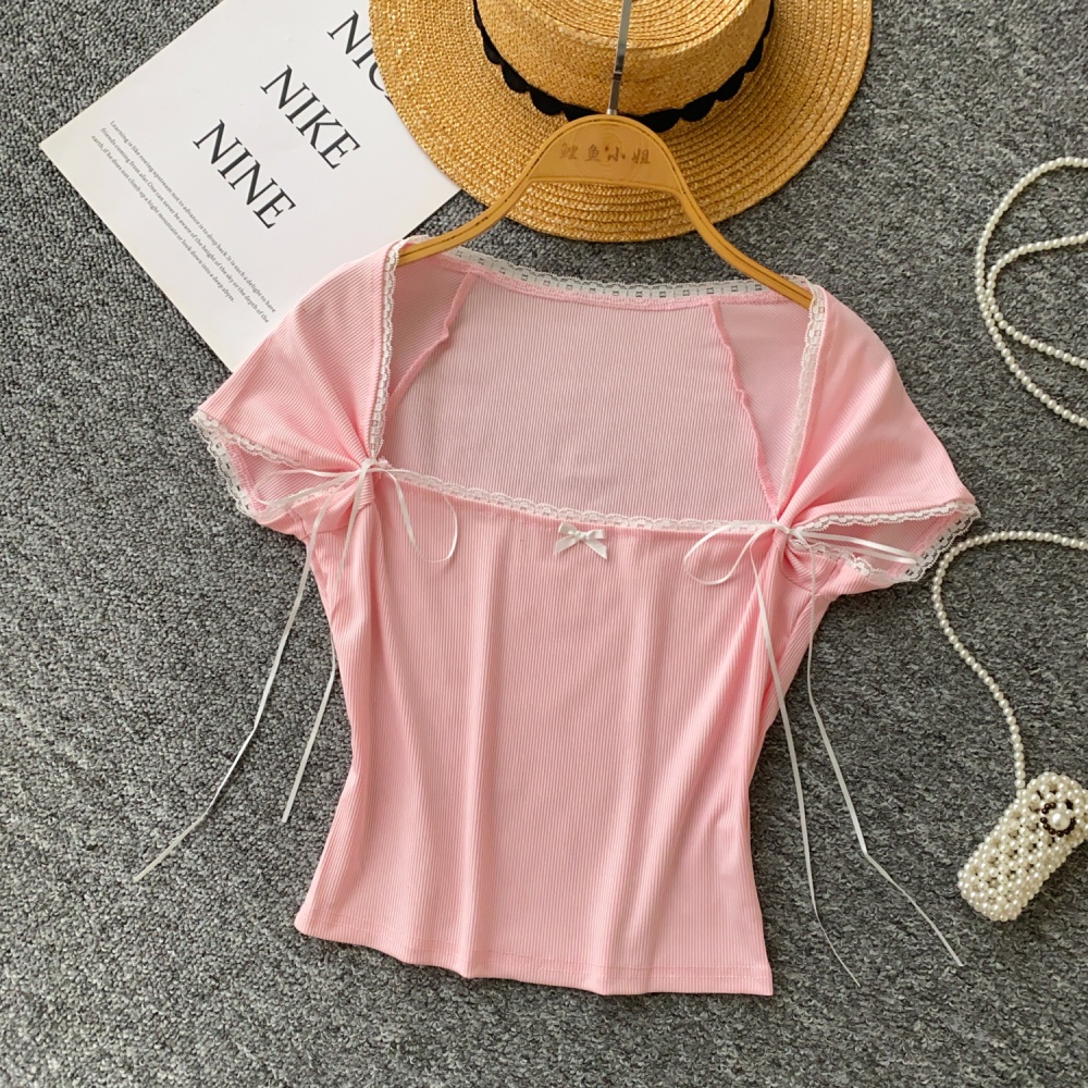 Square collar slim tops summer enticement T-shirt