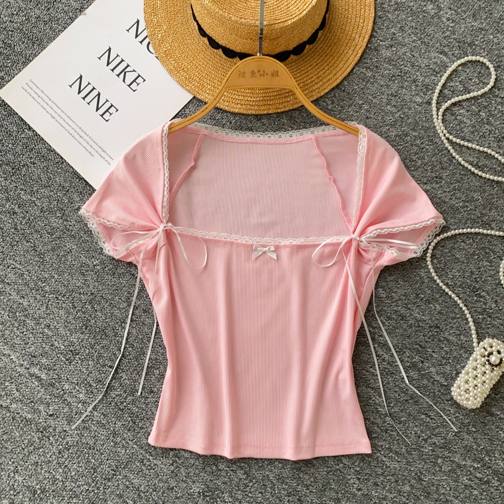 Square collar slim tops summer enticement T-shirt