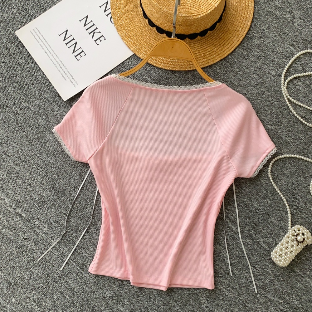 Square collar slim tops summer enticement T-shirt