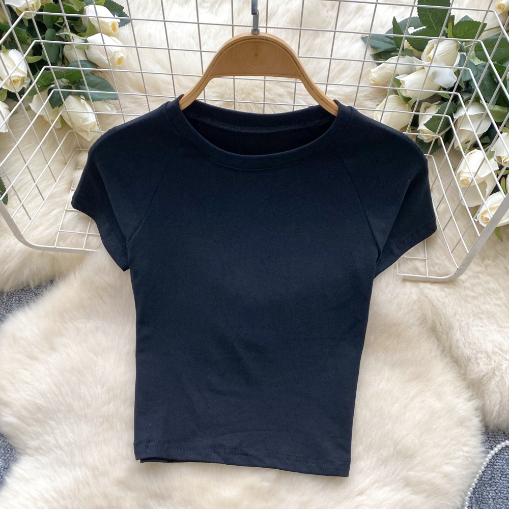 Round neck ultrahigh T-shirt hip navel tops a set for women