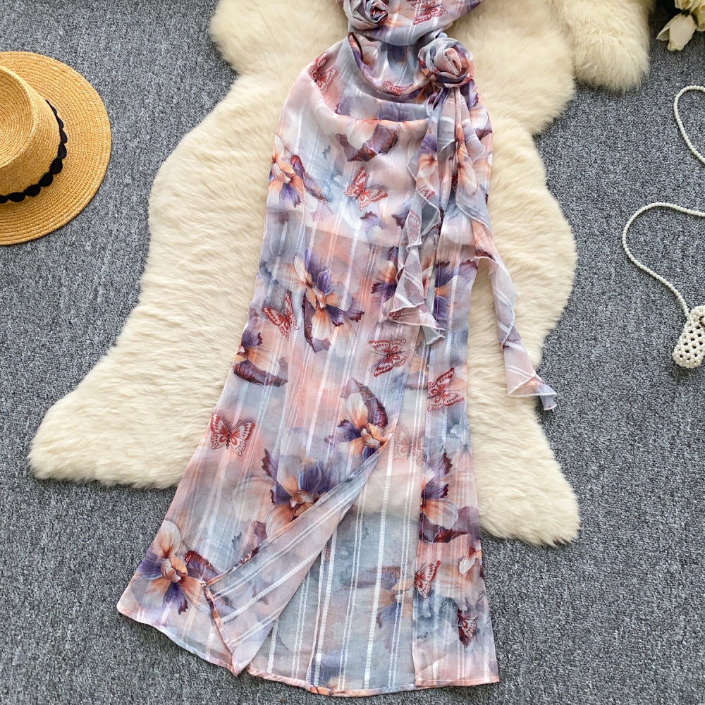 Slim split long dress France style dress for women