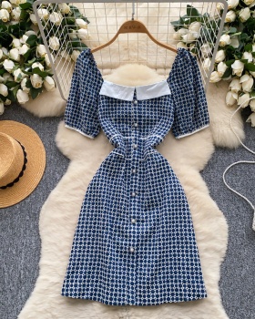 Pinched waist denim summer slim puff sleeve dress