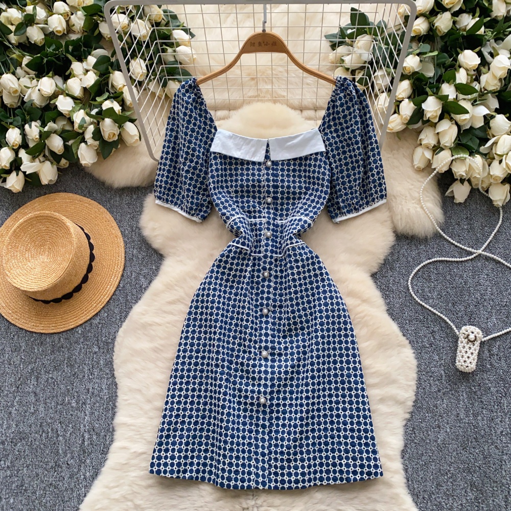 Pinched waist denim summer slim puff sleeve dress