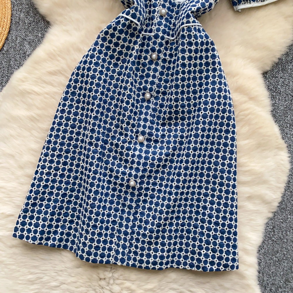 Pinched waist denim summer slim puff sleeve dress