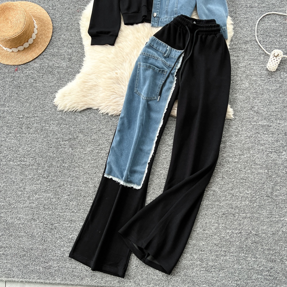 Denim hoodie wide leg pants a set for women