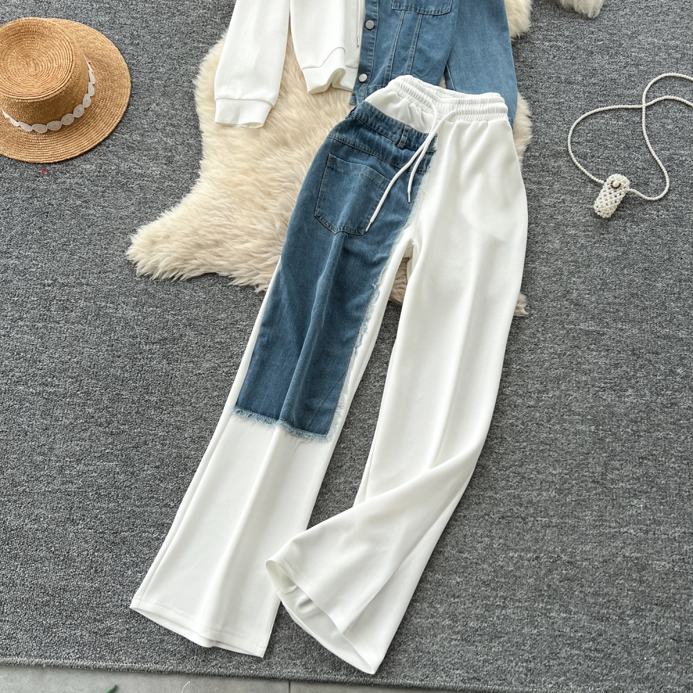 Denim hoodie wide leg pants a set for women