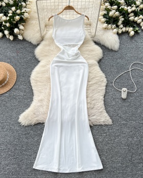 Splice sleeveless dress white enticement long dress