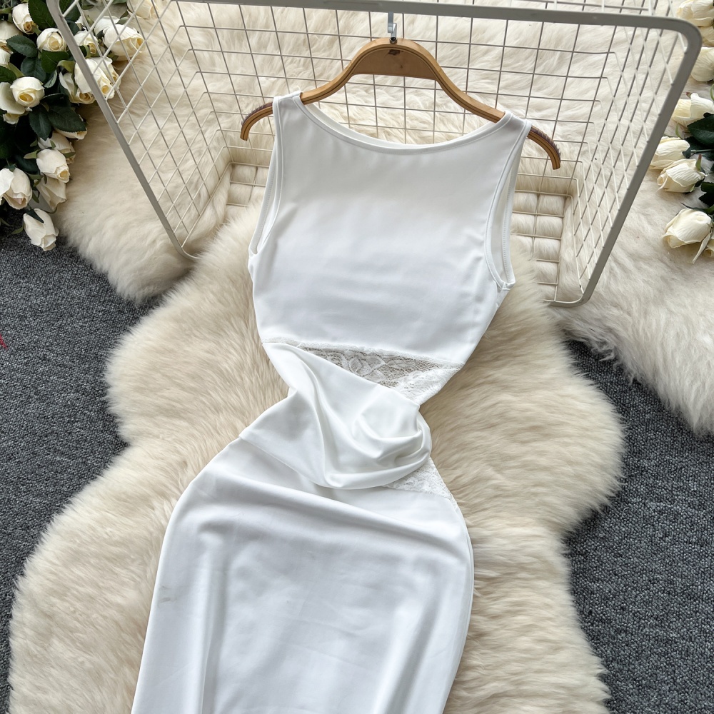 Splice sleeveless dress white enticement long dress