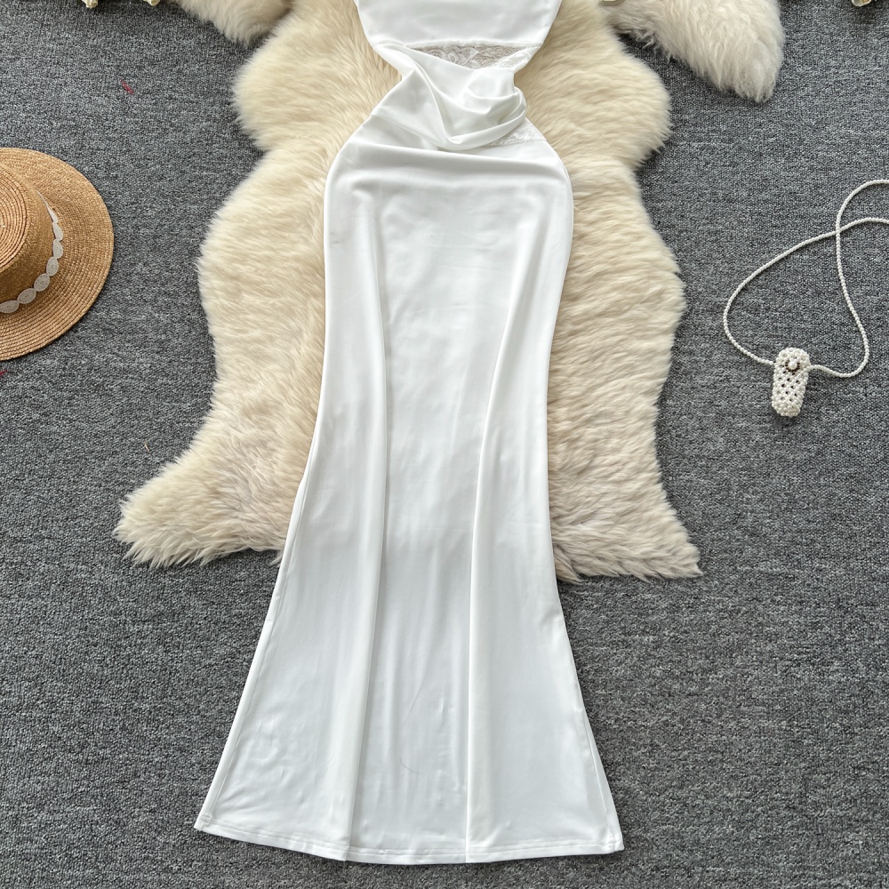 Splice sleeveless dress white enticement long dress