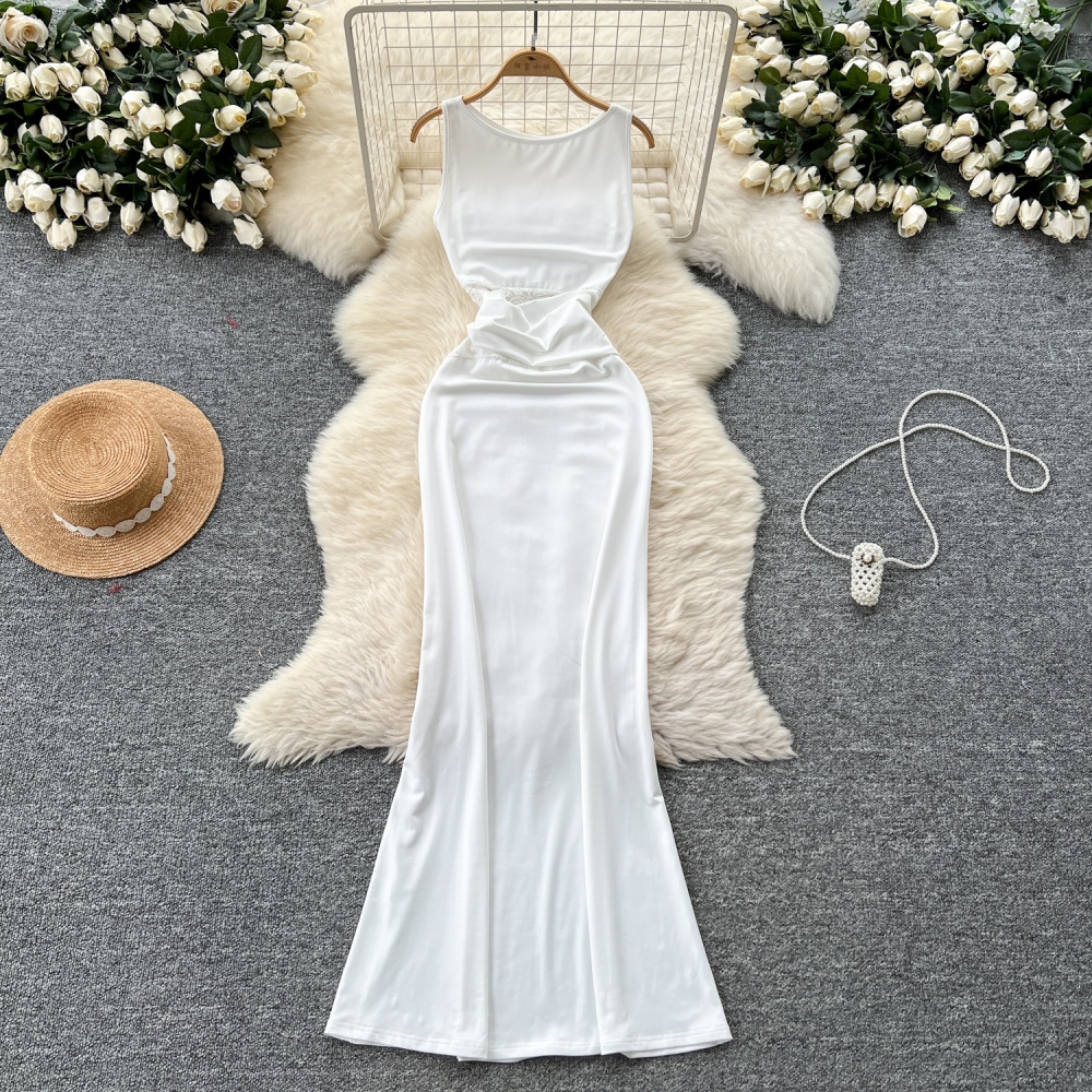 Splice sleeveless dress white enticement long dress