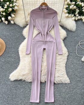 Long sleeve Casual leotard zip casual pants for women