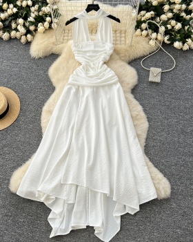 Summer pinched waist long dress temperament fold dress