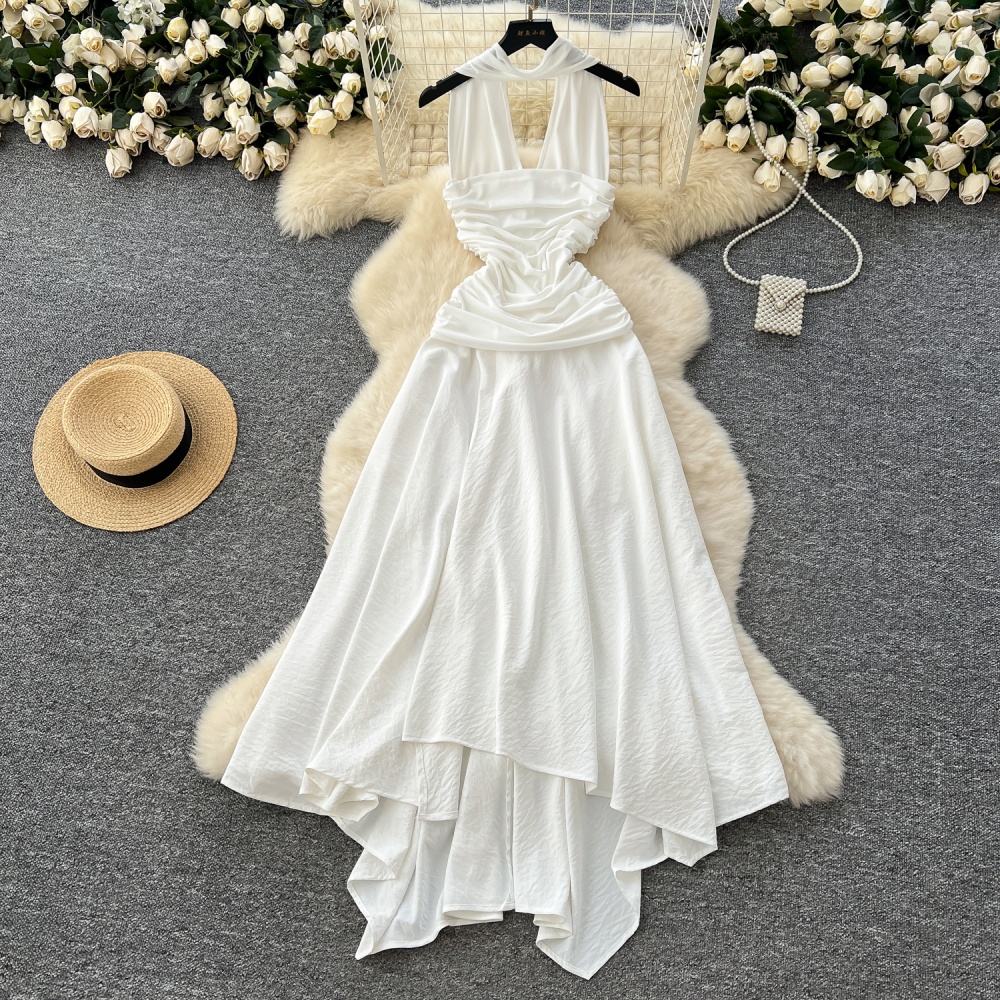 Summer pinched waist long dress temperament fold dress