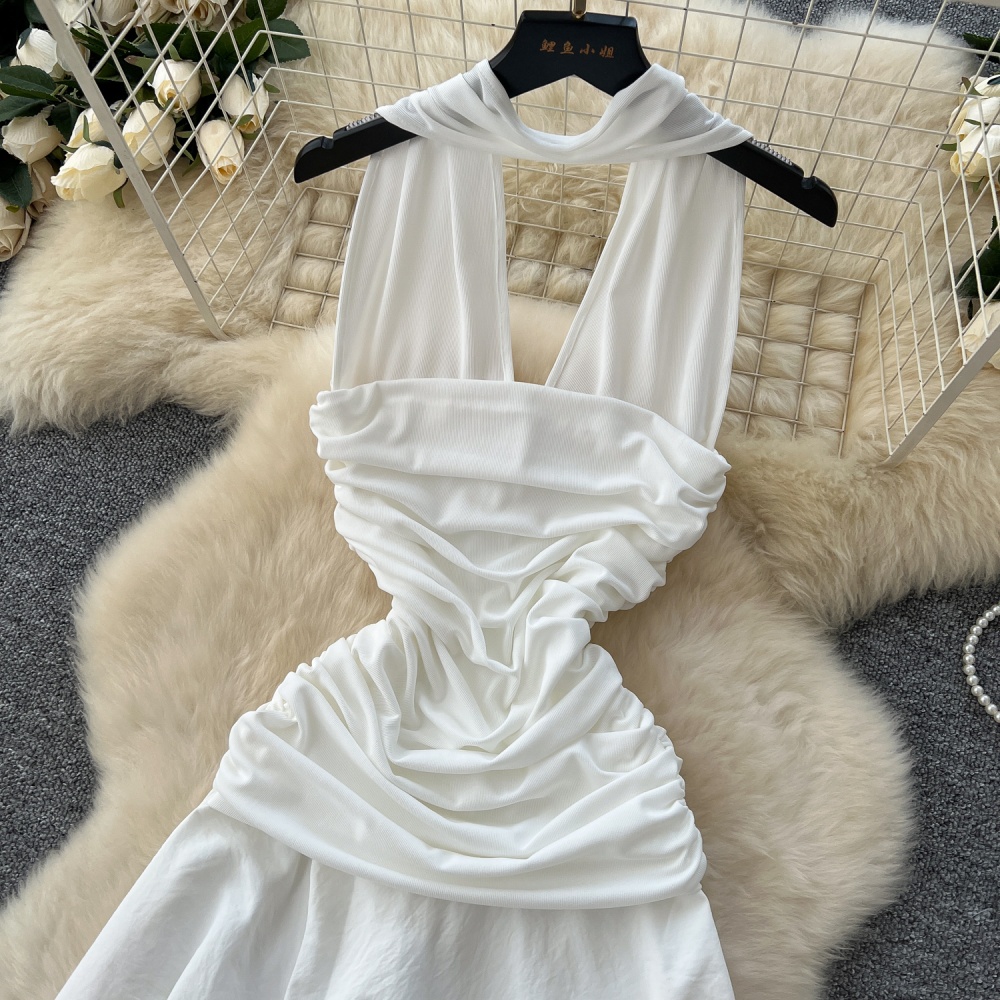 Summer pinched waist long dress temperament fold dress