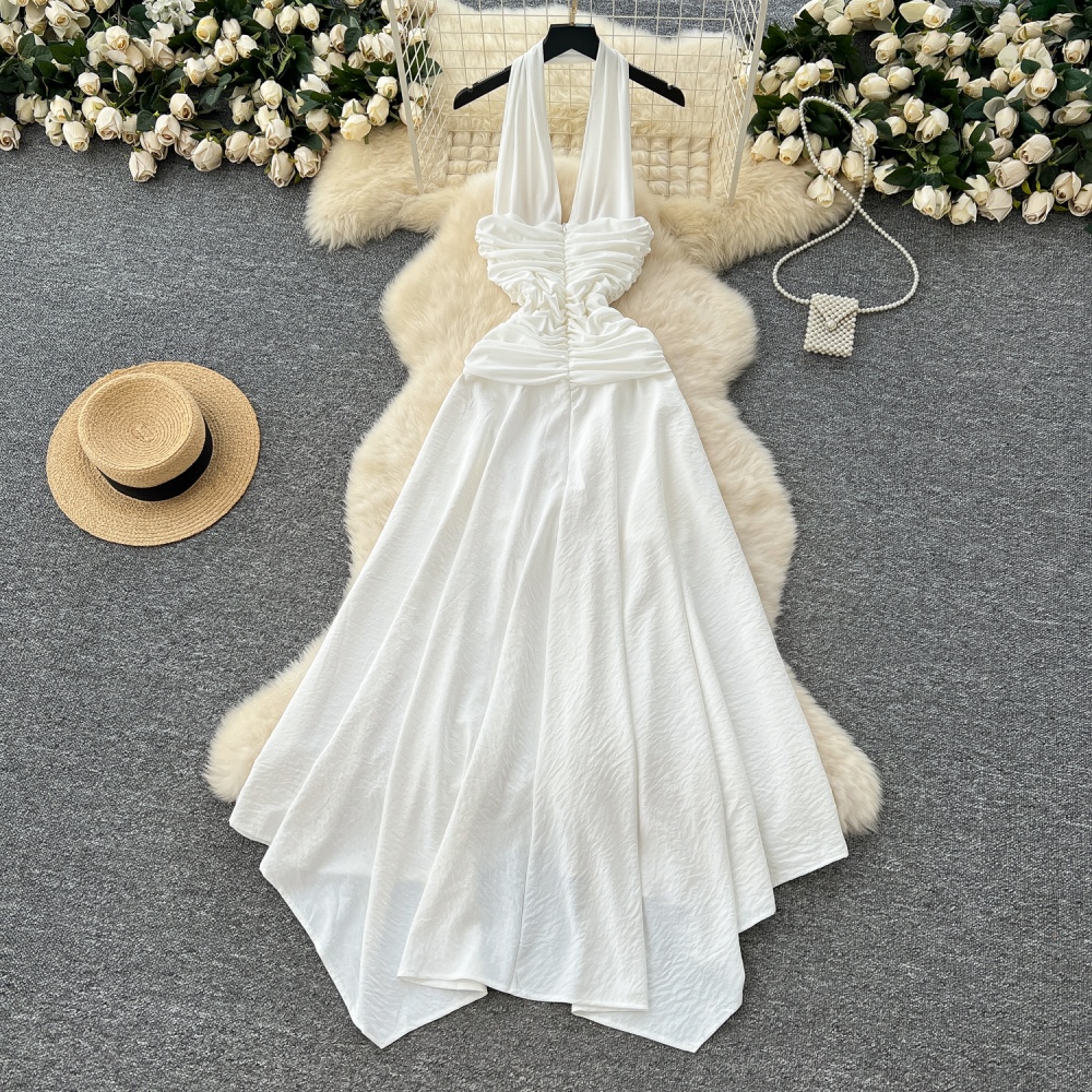 Summer pinched waist long dress temperament fold dress