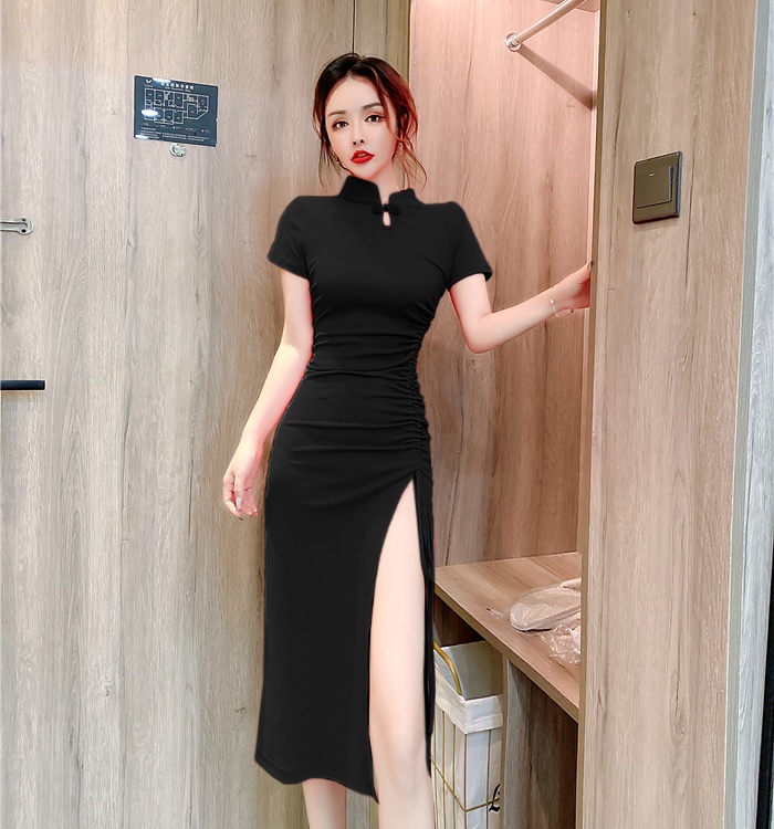 Split temperament summer dress tight package hip long dress