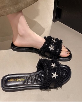 Fish mouth sandy beach slippers flat summer shoes for women