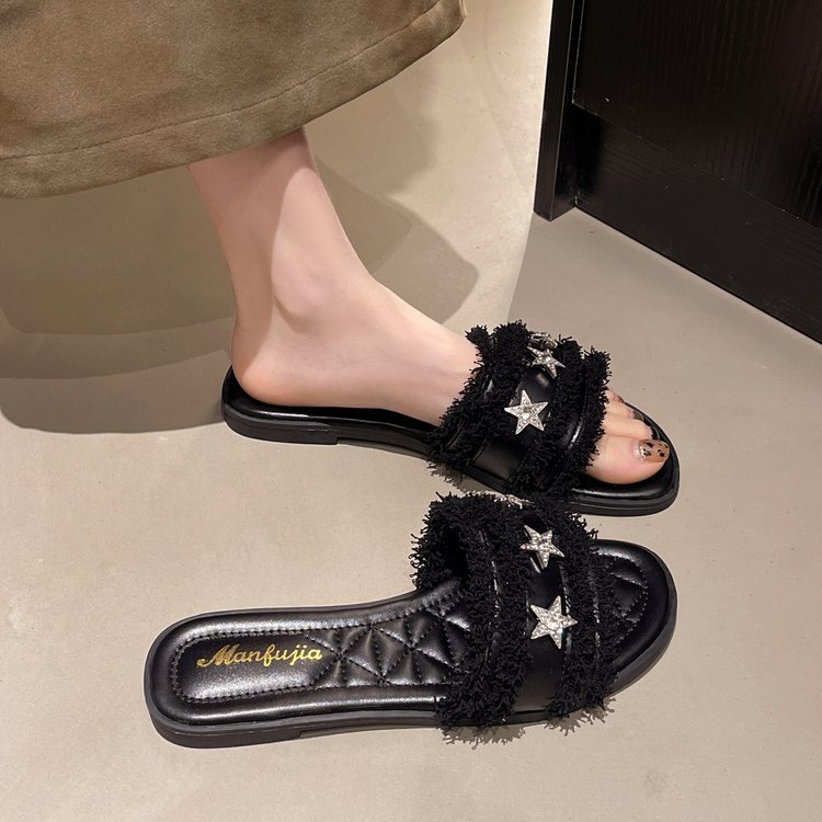 Fish mouth sandy beach slippers flat summer shoes for women