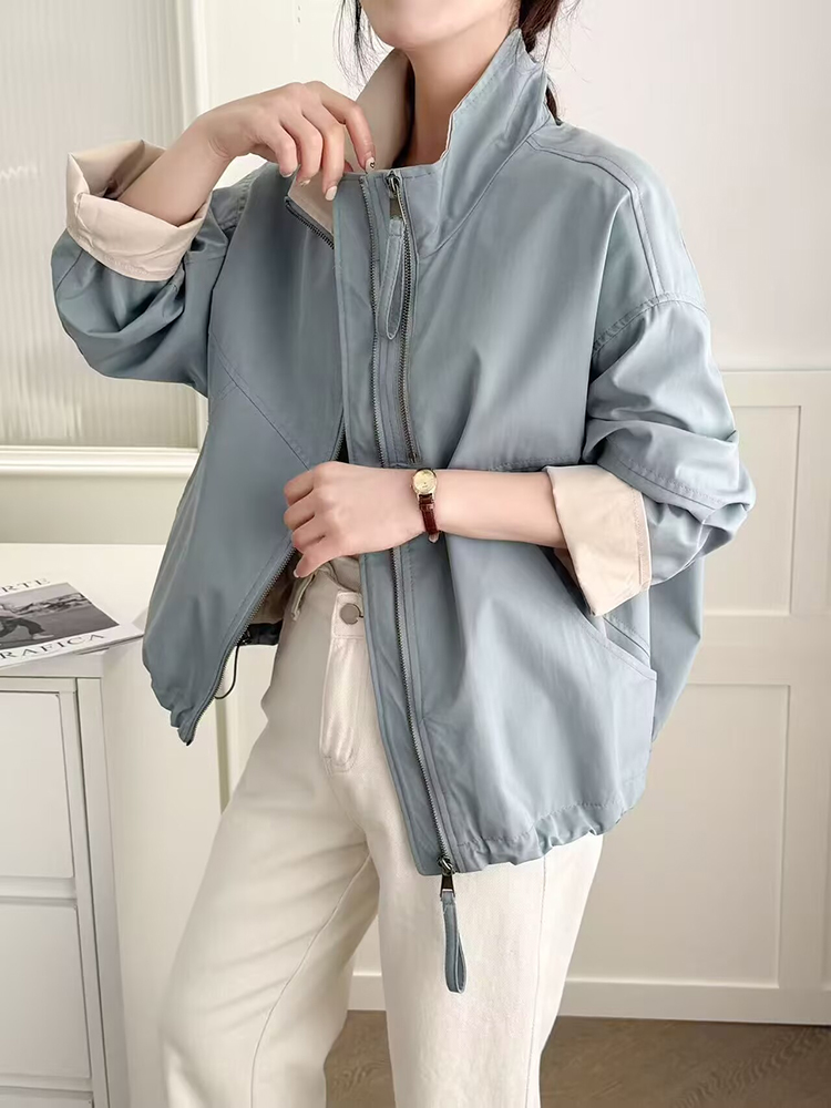 Slim double zip work clothing spring and autumn loose coat