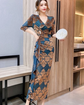 Summer printing formal dress asymmetry dress for women