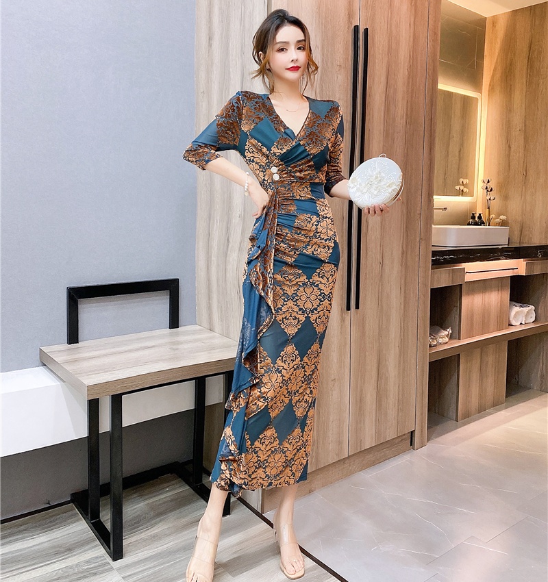 Summer printing formal dress asymmetry dress for women