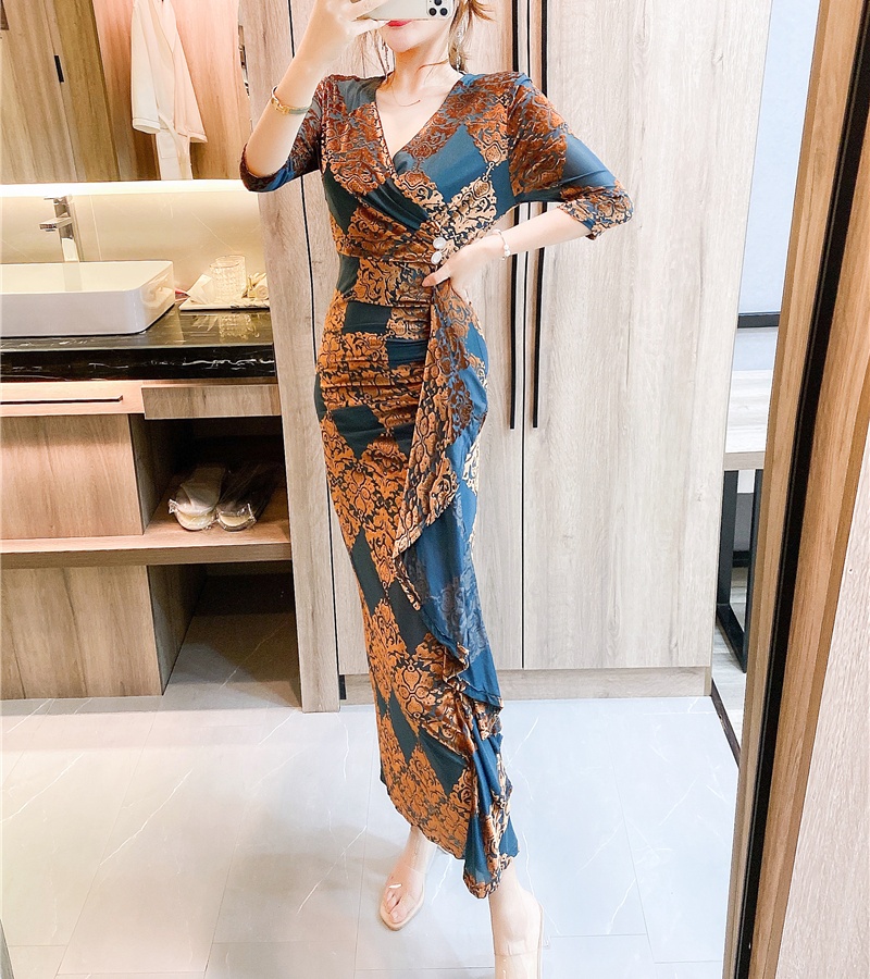 Summer printing formal dress asymmetry dress for women