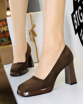 Square head retro platform broadcloth thick shoes for women