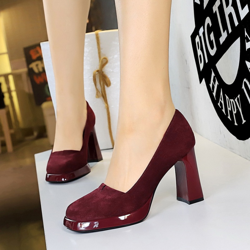 Square head retro platform broadcloth thick shoes for women