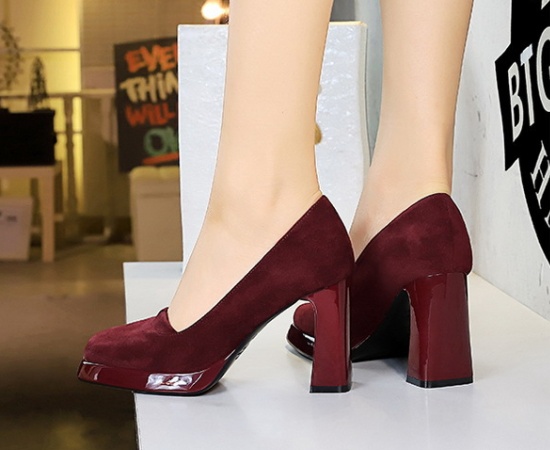 Square head retro platform broadcloth thick shoes for women