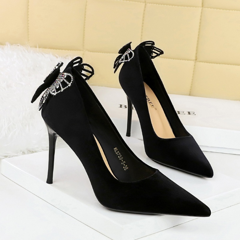 Elegant Korean style high-heeled shoes bow fine-root shoes