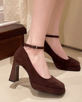 Lady thick high-heeled shoes fashion square head platform