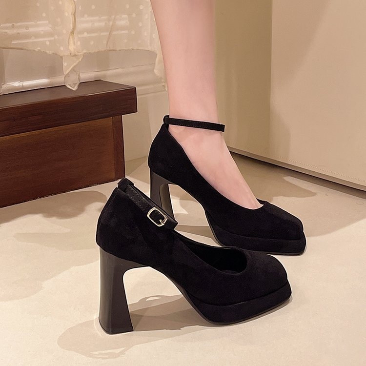 Lady thick high-heeled shoes fashion square head platform