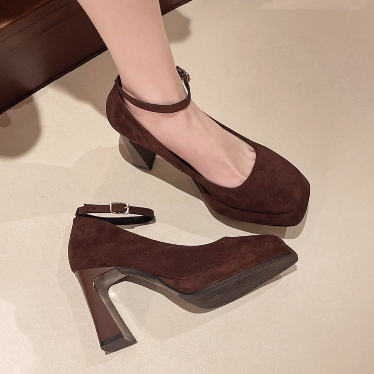 Lady thick high-heeled shoes fashion square head platform