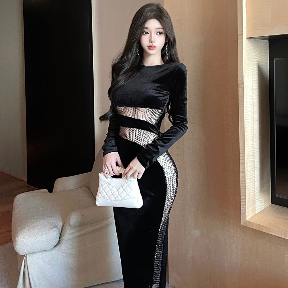 Side hollow dress long sleeve long dress for women